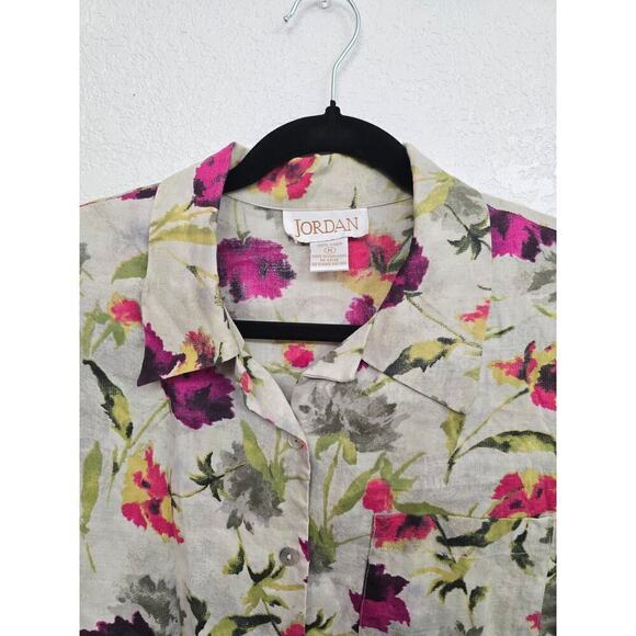 Soft Surroundings Jordan VTG 100% Linen Watercolor Floral Button Down Shirt M - Picture 3 of 9